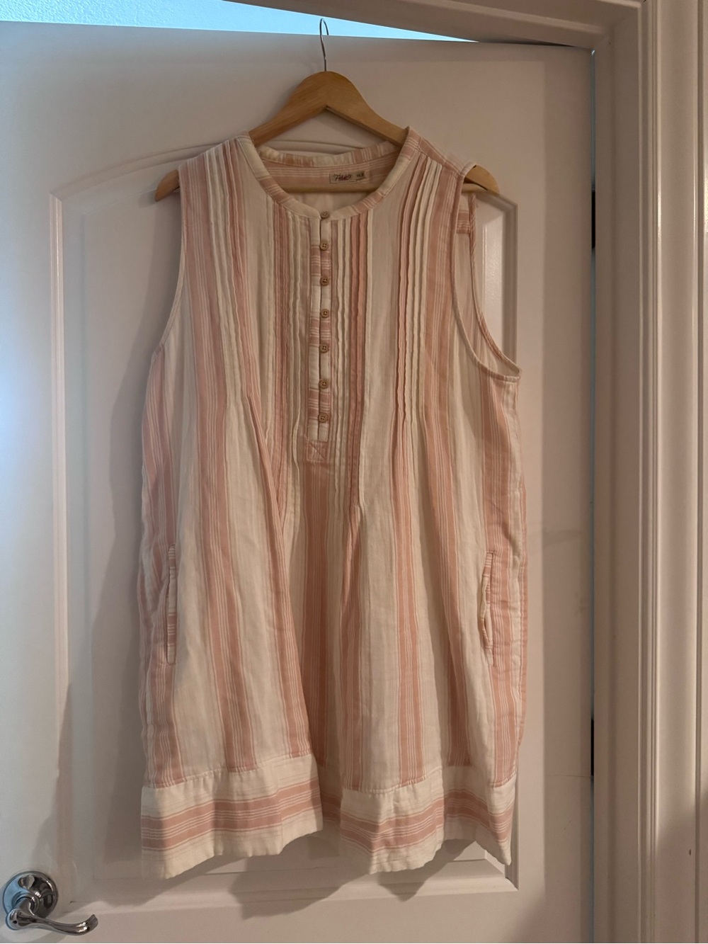 Faherty Sleeveless Striped Henley Dress in Blush and Cream